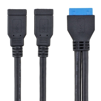 Patch kabel USB 3.0 za matičnu ploču, 20-pinski ženski na dva USB 3.0 ženska priključka, duljina 0,25 m, model 3.0