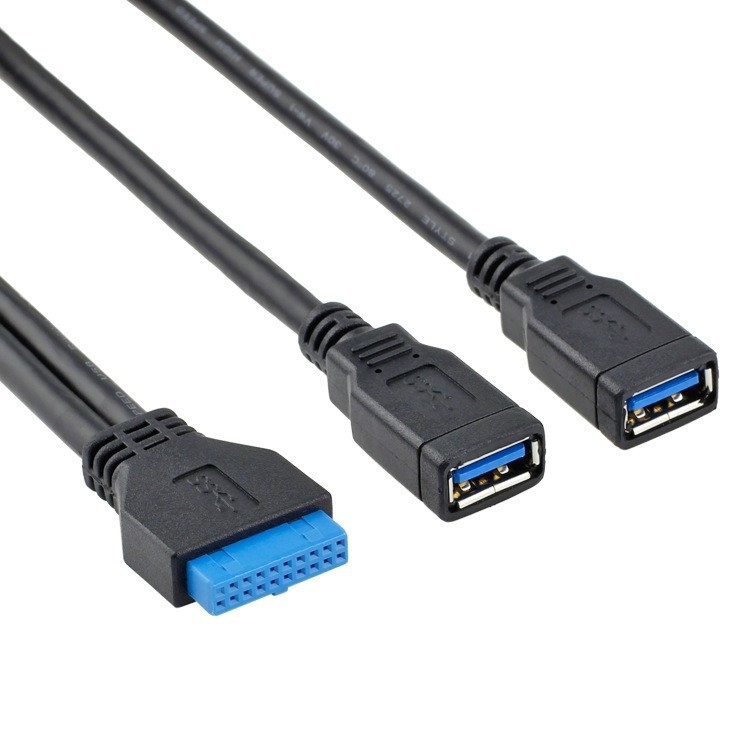 Patch kabel USB 3.0 za matičnu ploču, 20-pinski ženski na dva USB 3.0 ženska priključka, duljina 0,25 m, model 3.0