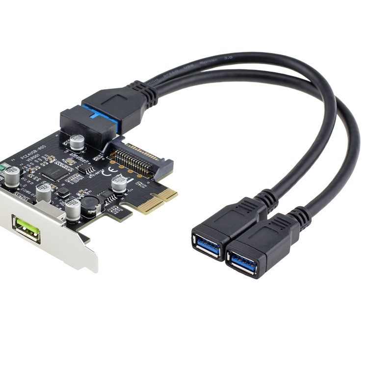 Patch kabel USB 3.0 za matičnu ploču, 20-pinski ženski na dva USB 3.0 ženska priključka, duljina 0,25 m, model 3.0