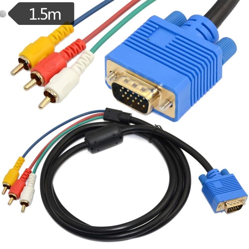 Yirui YR-VGA-5 Adapter kabel VGA 15P muški / 3RCA muški, bakreno jezgro, niklano, ferritni prsten