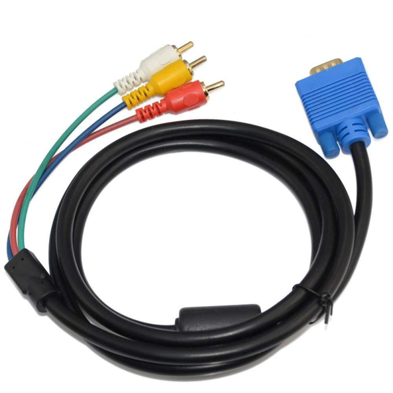 Yirui YR-VGA-5 Adapter kabel VGA 15P muški / 3RCA muški, bakreno jezgro, niklano, ferritni prsten