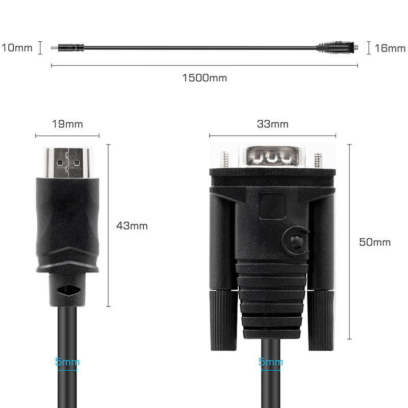 HDMI na VGA adapter kabel, duljina 1,5 m, 1080P, model d14c
