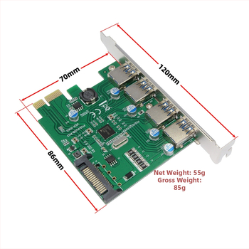 BZHS PCIe 3.0 paplašināšanas karte ar četriem USB 3.0 portiem un PCIe 15-pinu barošanas savienotāju - Modelis 10132