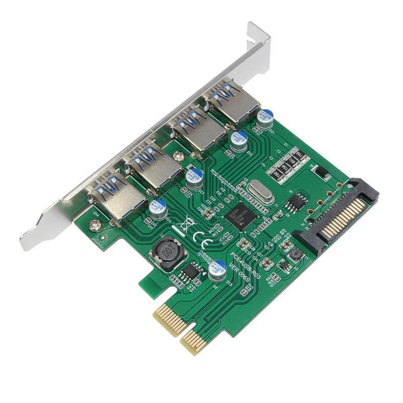 BZHS PCIe 3.0 paplašināšanas karte ar četriem USB 3.0 portiem un PCIe 15-pinu barošanas savienotāju - Modelis 10132