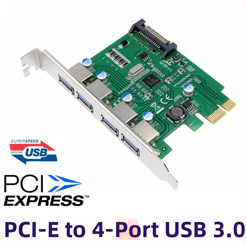 BZHS PCIe 3.0 paplašināšanas karte ar četriem USB 3.0 portiem un PCIe 15-pinu barošanas savienotāju - Modelis 10132