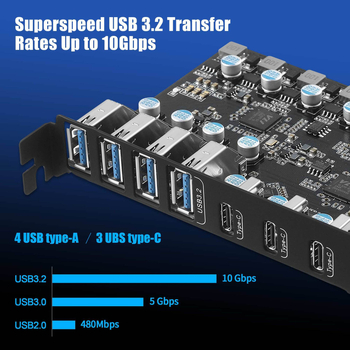 Κάρτα PCIe USB 3.1 Gen2 επέκτασης, 7 θύρες USB, ASM3142 + VL822, 10 Gbps