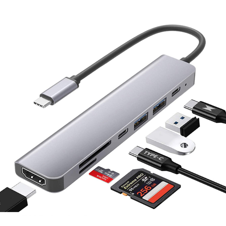 Type-C na HDMI 4K30Hz 7-in-1 docking stanica s TF/SD kartičnim čitačem