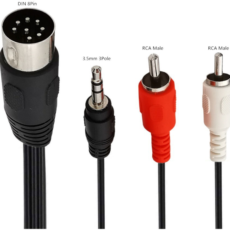 Kábel adaptéra: DIN-8Pin samec na DC 3.5mm + 2 RCA konektory, značka ERE, model YR-8DIN-D02