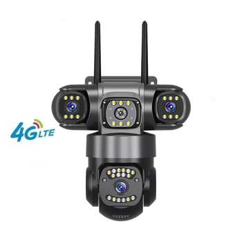 Aizsardzības kamera ar 3 objektīviem, 360° PTZ, pilnkrāsaina nakts redze, 4G uzraudzība, iekštelpu/ārējais lietojums