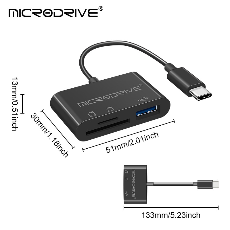 OTG USB-C kaartide lugeja 3-in-1 SD/TF jaoks – USB 2.0 väline adapter