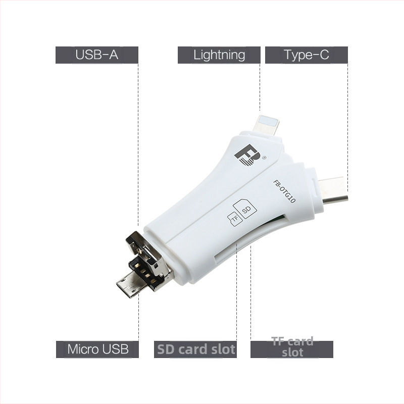 OTG USB kaardilugeja – CF/SD/SDHC/TF tugi; USB 2.0 liides; ühildu Apple, Huawei ja Android-seadmetega; kaal 14,8 g