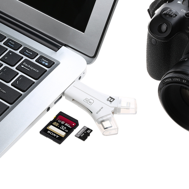 OTG USB kaardilugeja – CF/SD/SDHC/TF tugi; USB 2.0 liides; ühildu Apple, Huawei ja Android-seadmetega; kaal 14,8 g