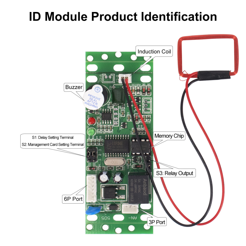 Вградения RFID ID модул за контрол на достъпа - безконтактен четец за карти, 125 kHz, 12V модул