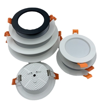 LED lubų downlight korpusas, liejamas aliuminis, EK-P401B, dulkinas paviršius, SMD plokštės šviesa, komplektas: lempos korpusas, PC dangtelis, spyruokliniai varžtai