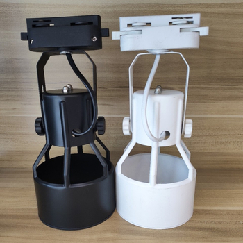 Треково осветление – корпус за лампа със шест щипки, четири зъба PAR30 база и E27 гнездо, метална конструкция