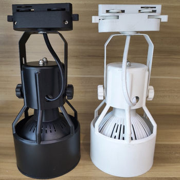 Треково осветление – корпус за лампа със шест щипки, четири зъба PAR30 база и E27 гнездо, метална конструкция