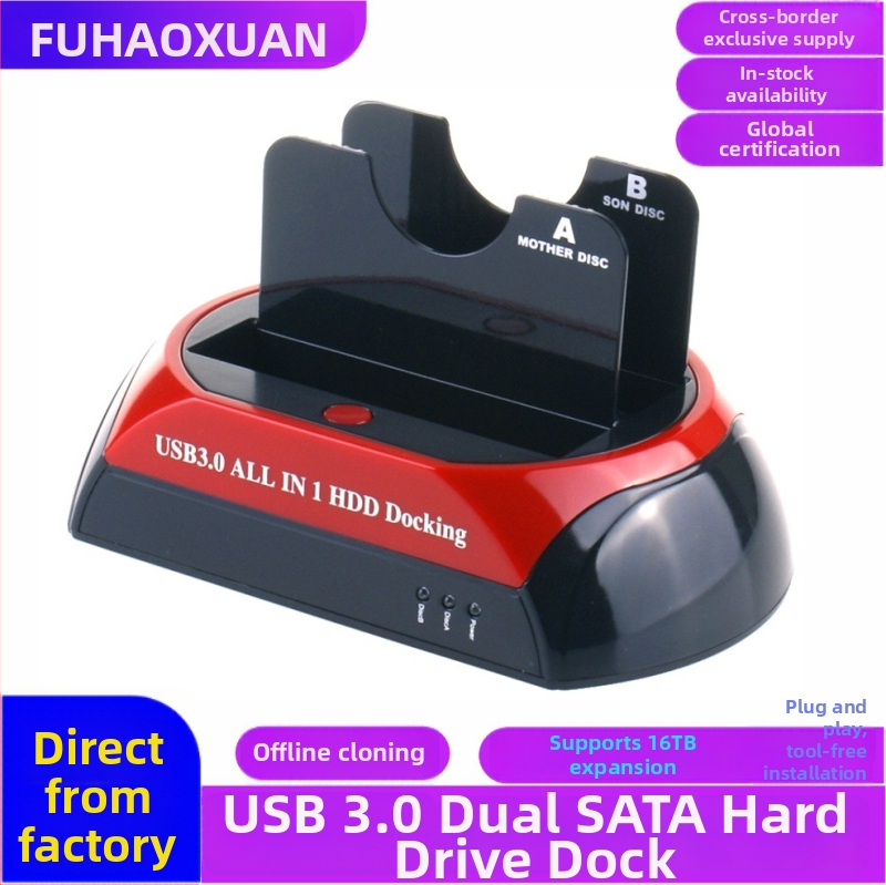 Dubultā USB 3.0 HDD docking stacija ar bezsaistes klonēšanu – atbalsta 16TB, SATA 2.5/3.5 diski, USB 3.0 līdz 5Gbps