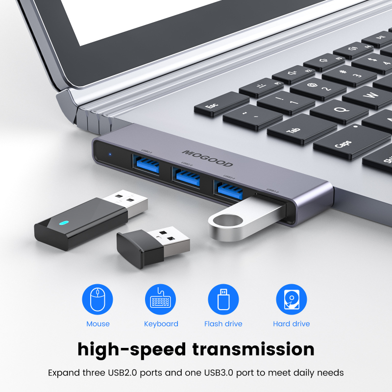 MOGOOD USB-C 4-portni USB 3.0 hub za prijenosno računalo, 5 Gbps, napajanje putem USB-a