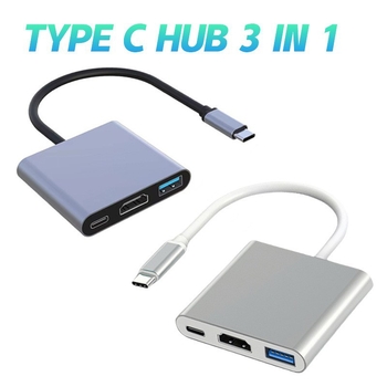 Hub USB-C la HDMI 4K, 3 în 1, USB 3.0, alimentare externă, 1–3 porturi