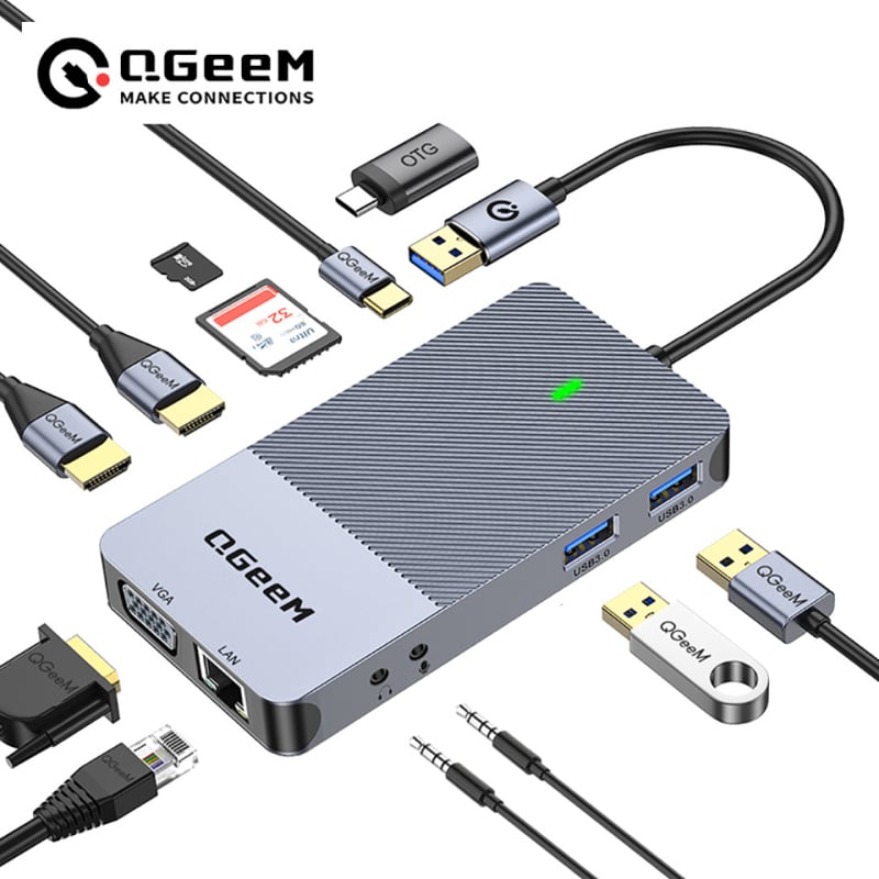 11-u-1 docking stanica s DisplayLink, USB Type-C hub za tri zaslona, zvuk, Ethernet i čitač kartica