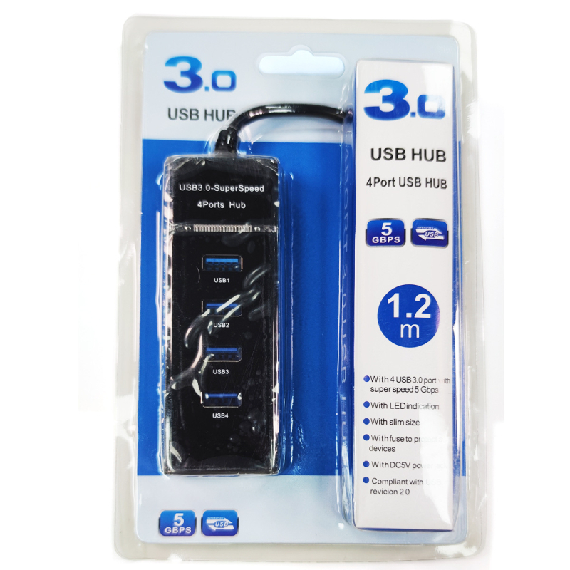 USB 3.0 hub s 4 porta, 5 Gbps, kabel 1,2 m, napajanje preko USB