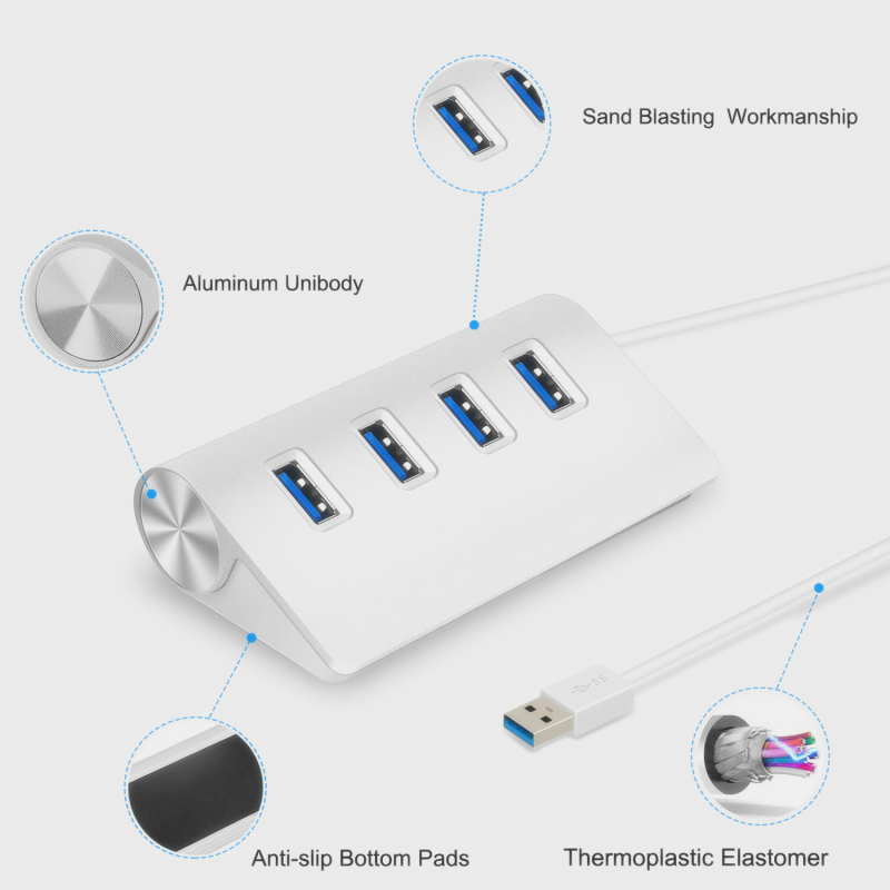Metalen USB 3.0 proširivački hub s 4 porta OTG konverter za laptop