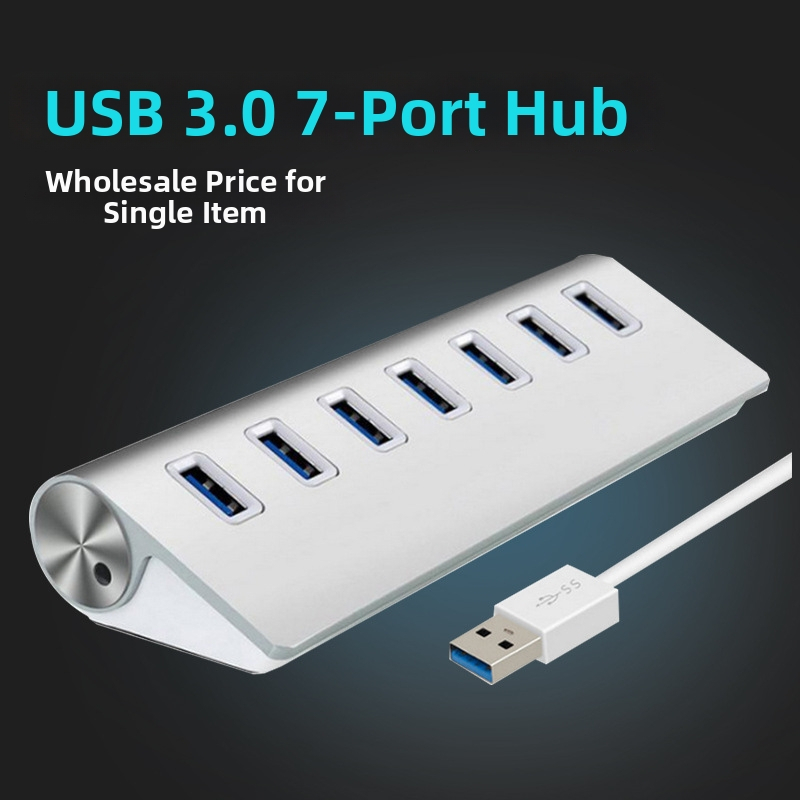 USB 3.0 7-portový hub s hliníkovým puzdrom, 5 Gbps, napájanie cez USB, kábel 30 cm