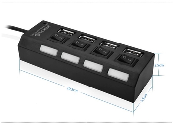 Po Deli USB 2.0 Hub cu 4 porturi, întrerupător independent, 480 Mbps, alimentat prin USB