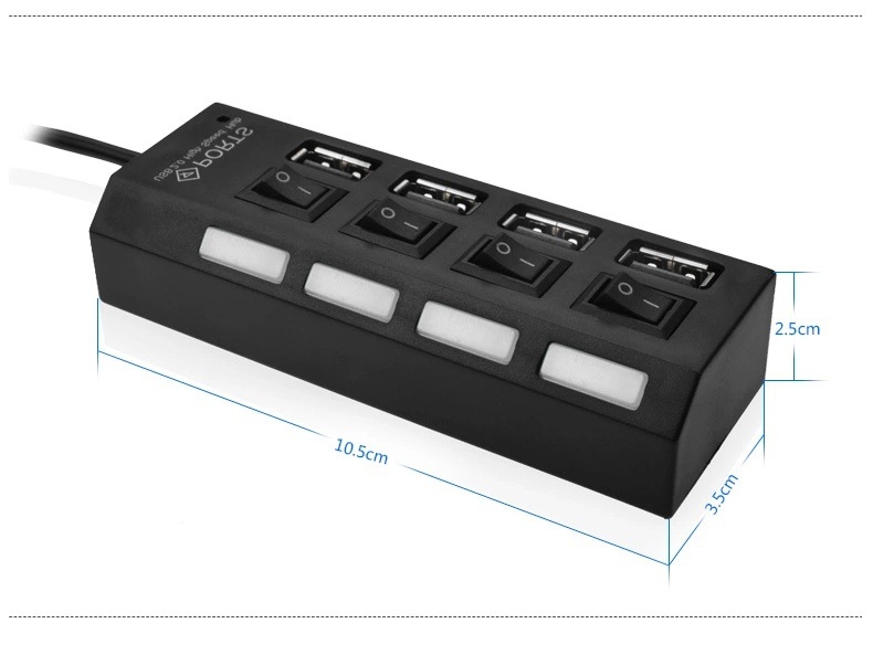 Po Deli USB 2.0 Hub cu 4 porturi, întrerupător independent, 480 Mbps, alimentat prin USB