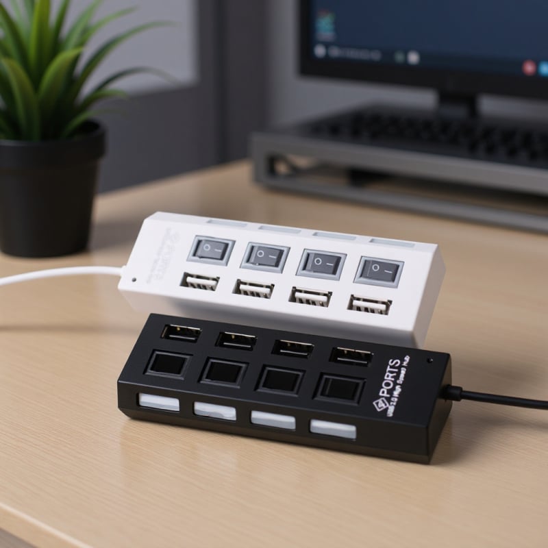 Po Deli USB 2.0 Hub cu 4 porturi, întrerupător independent, 480 Mbps, alimentat prin USB