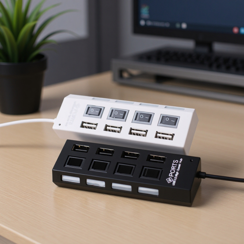 Po Deli USB 2.0 Hub cu 4 porturi, întrerupător independent, 480 Mbps, alimentat prin USB