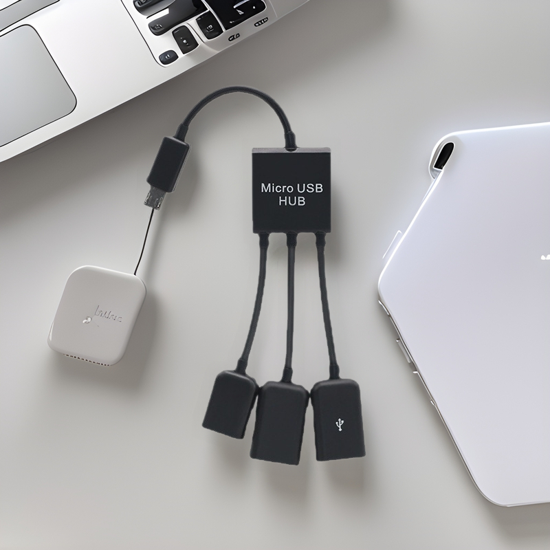 OTG Micro USB hub s 3 portami pre Android, bez externého napájania (3 porty; Micro USB rozhranie; Android kompatibilný)