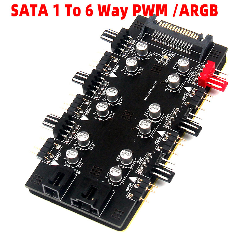 ARGB hub 4-pin ventilátorokhoz, PWM 1-6 csatorna, 5V 3-pin RGB, Lightning interfész