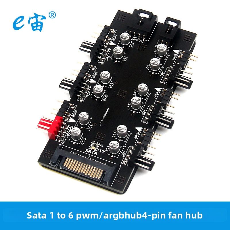 ARGB hub pre 4-pin ventilátory, PWM 1-6 kanálov, RGB 5V 3-pin, Lightning rozhranie