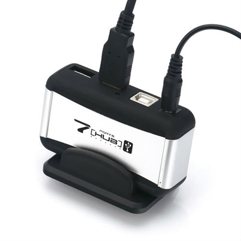 Hub USB 2.0 cu 7 porturi, bază, cablu de 60 cm, alimentare externă, transfer de 480 Mbps