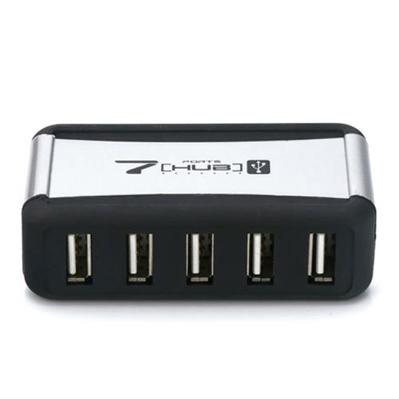 Hub USB 2.0 cu 7 porturi, bază, cablu de 60 cm, alimentare externă, transfer de 480 Mbps