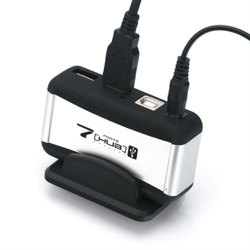Hub USB 2.0 cu 7 porturi, bază, cablu de 60 cm, alimentare externă, transfer de 480 Mbps
