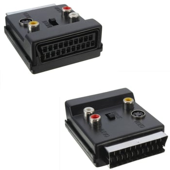 SCART la AV adaptor cu întrerupător — SCART de 21 pini, masculin/feminin către RCA (Model YR-SC-9, Brand Yirui)