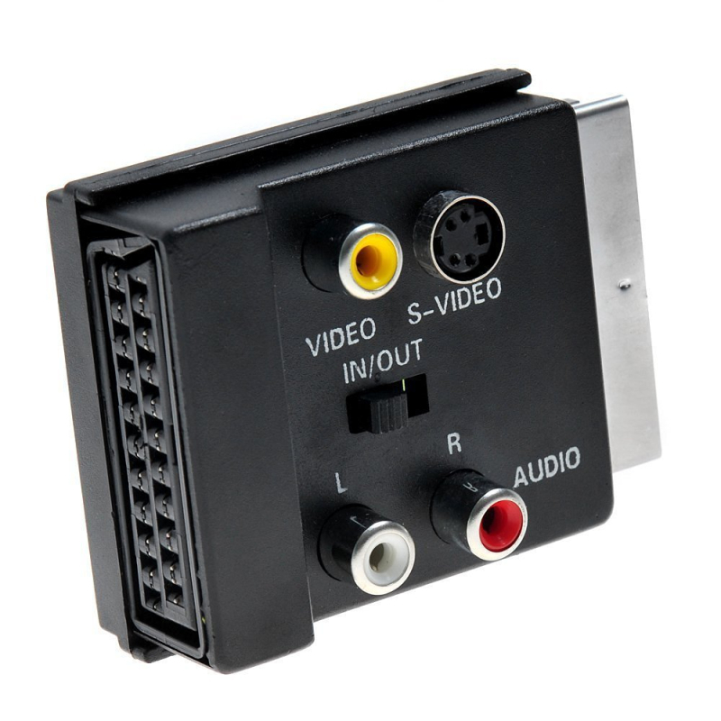 SCART la AV adaptor cu întrerupător — SCART de 21 pini, masculin/feminin către RCA (Model YR-SC-9, Brand Yirui)