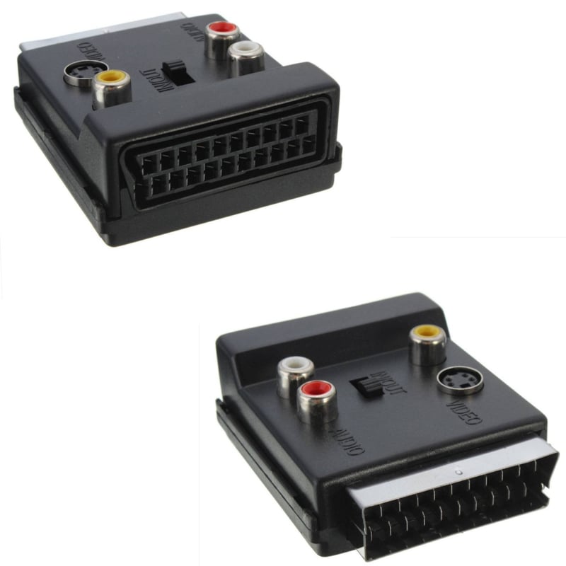 SCART la AV adaptor cu întrerupător — SCART de 21 pini, masculin/feminin către RCA (Model YR-SC-9, Brand Yirui)