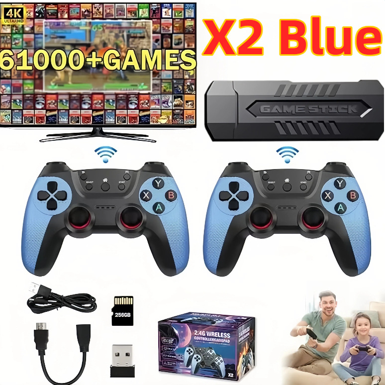 Spēļu konsole ar 64GB atmiņu, bezvadu HDMI, divi kontrolieri, PC-USB, nostalģisks arkādes stils