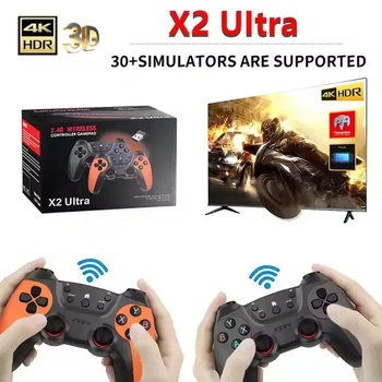 Nostalgijas spēļu konsole X2Ultra ar 64GB atmiņu, 2.4G bezvadu, HDMI televizora izeja, dubultie joysticki, PSP spēles diviem spēlētājiem