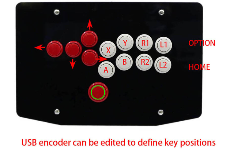 Hitbox stila arkādes USB vadības ierīce ar pilnu taustiņu komplektu; akrila korpuss; OEM pielāgošana; modelis 009; PC saderīgs