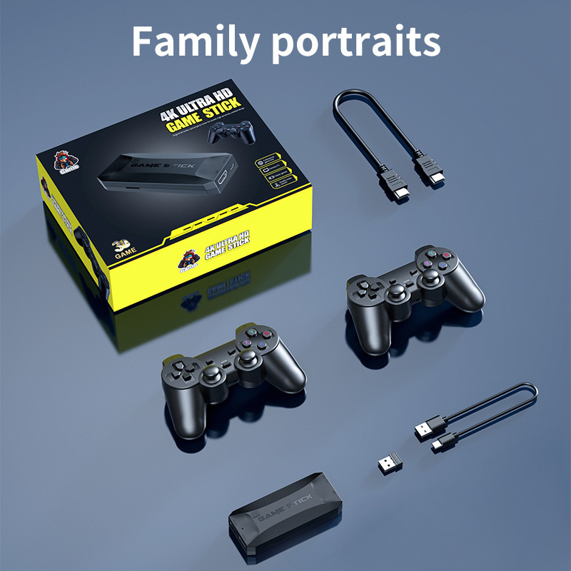 Nostalgiska spēļu konsole M16, 64 GB atmiņa, EMU OS, HDMI izeja televizoram, bezvadu divu spēlētāju kontrolleri, pielāgojams logotips