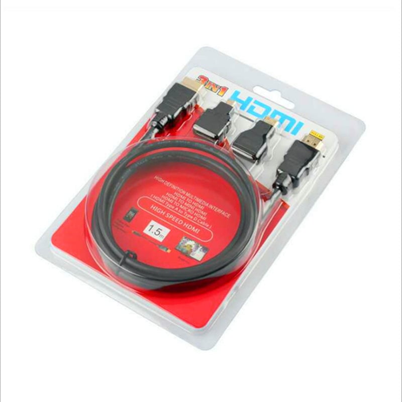 HDMI 3-u-1 kabel, Mini/Mikro HDMI na HDMI, duljina 1,5 m, bakarno-obloženi čelični vodovi, za PC