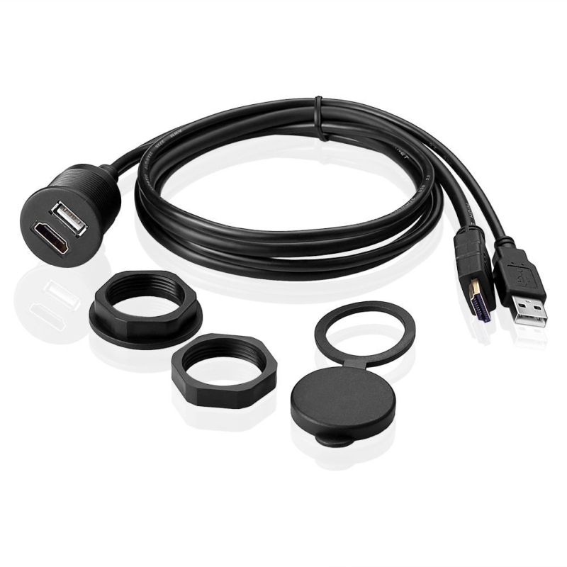 Vodootporan USB 2.0 HDMI kabel za automobile, motocikle i instrument ploču, muško–ženski konektor, duljina 1 ili 2 m