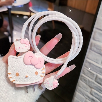 TPU защитник за кабел с котешки дизайн за Apple 18W/20W зарядно – антисчупване, карикатурен стил