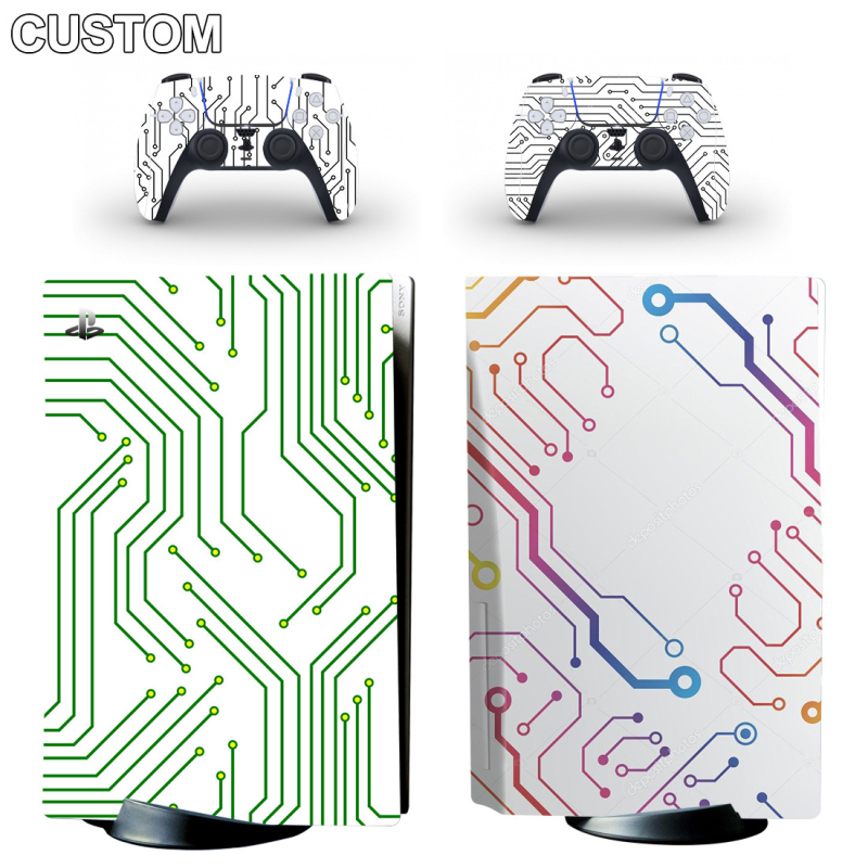 PS5 teljes testű PVC matrica – védő fólia a konzolhoz és a kontrollerekhez, 0.04–0.08 mm, légáteresztő, eltávolítható ragasztó, ragasztó maradék nélkül, rajz alapján testreszabás