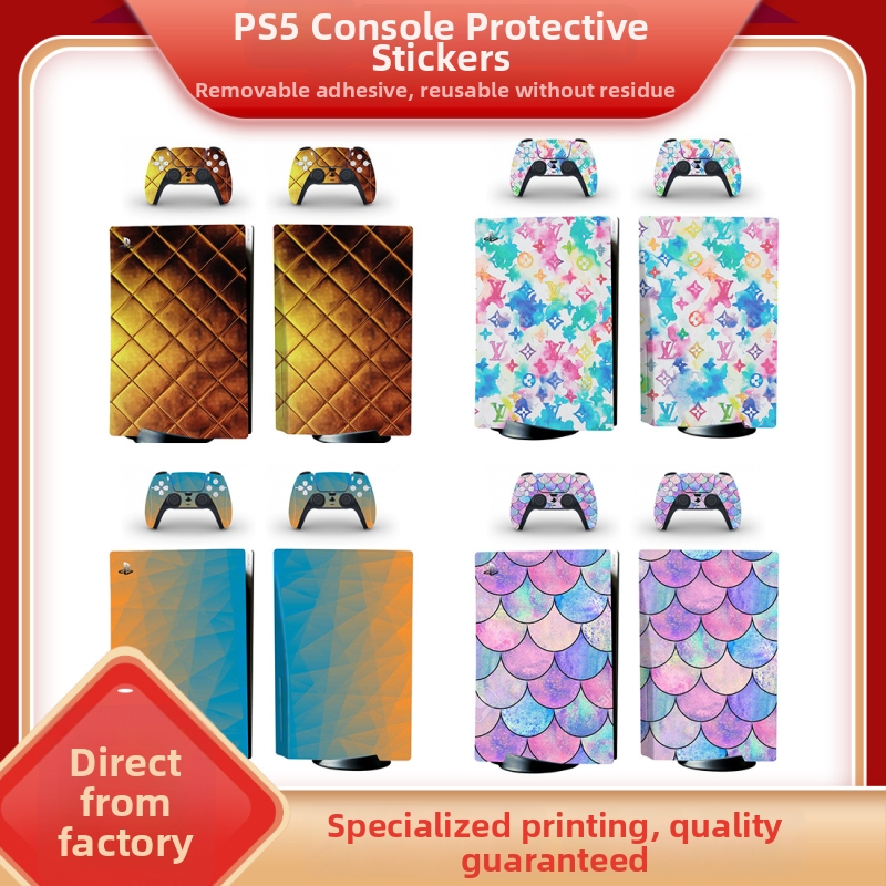 PS5 PVC nálepka na celé telo pre konzolu a ovládače – ochranný film, 0.04–0.08 mm, dýchajúci, odstrániteľná lepivá vrstva, bez zvyškov lepidla, prispôsobené podľa výkresov