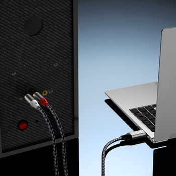 USB-C do 2x RCA audio kabel s pozlaćenim konektorima, bakrena jezgra, bakreni vodiči, 28 g